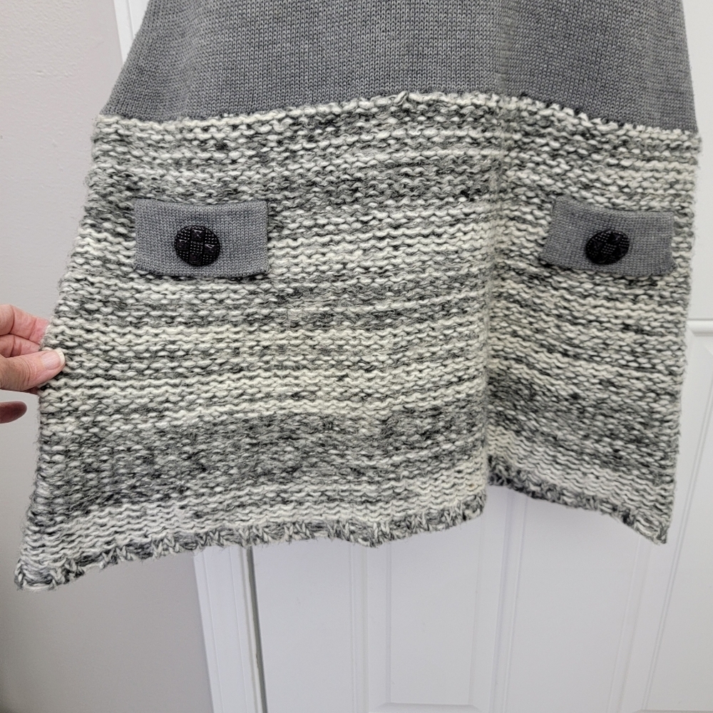Freeway Gray Cap Sleeve Drop Waist Knit Sweater Dress Cable Knit Trim Large - Picture 3 of 11